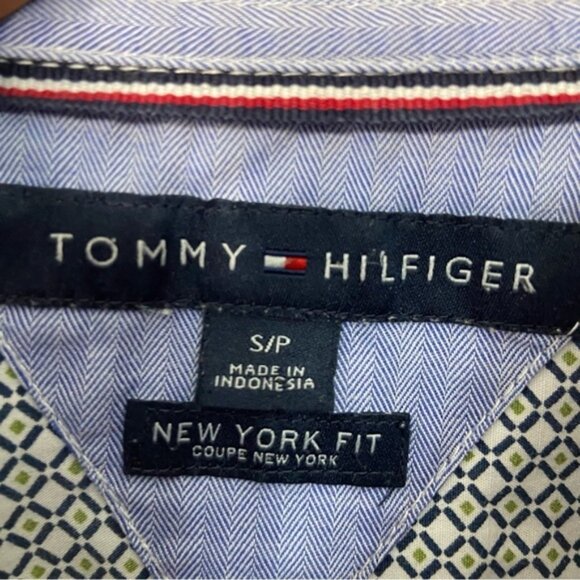 Tommy Hilfiger button down shirt New York fit blue white green 100% cotton Small - Picture 3 of 11